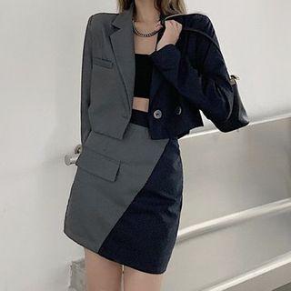 Two Tone Cropped Blazer / Mini Skirt / Set