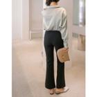 Open-placket Slit-side Satin Blouse