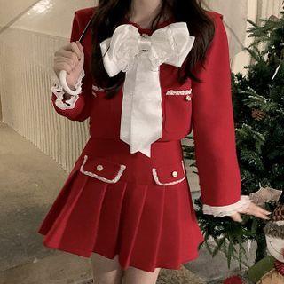 Ribbon Front Jacket / Pleated Skirt