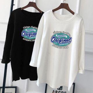 Long-sleeve Crew Neck Lettering Long T-shirt