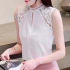 Sleeveless Lace Panel Chiffon Blouse