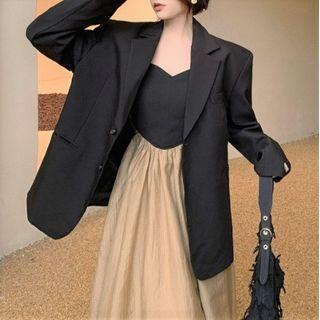 Tie-shoulder Paneled Midi A-line Dress / Blazer