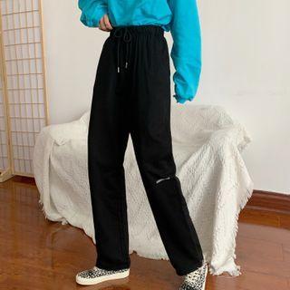 Drawstring Waist Lettering Straight-cut Pants