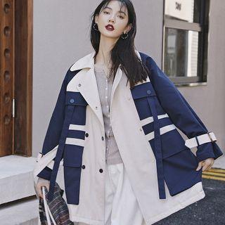 Notch Lapel Two-tone Snap-button Jacket