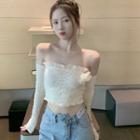 Off-shoulder Skinny Cropped Top Almond - One Size