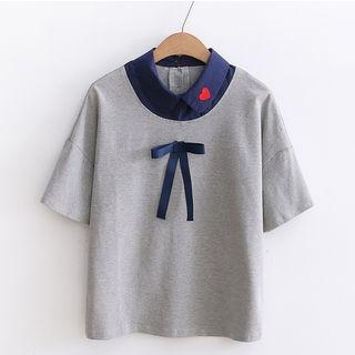 Short-sleeve Heart Embroidery Top