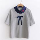 Short-sleeve Heart Embroidery Top