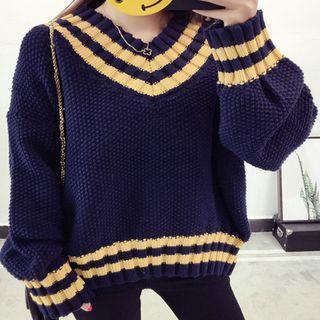 V-neck Striped Trim Sweater