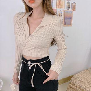 Collar Cropped Sweater Almond - One Size