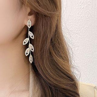 Leaf Rhinestone Alloy Dangle Earring 01 - 1 Pr - Silver - One Size