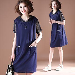 Mesh-sleeve Hooded T-shirt Dress