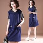 Mesh-sleeve Hooded T-shirt Dress