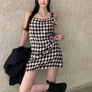 Spaghetti-strap Check Mini A-line Dress / Camisole Top