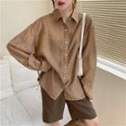 Leopard Print Long-sleeve Shirt / Plain Straight-cut Shorts