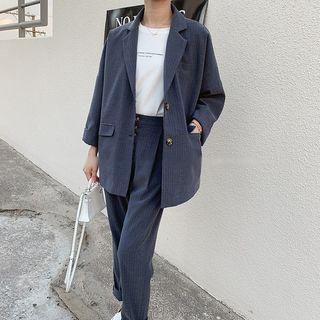 Set: Herringbone Blazer + Straight Cut Dress Pants