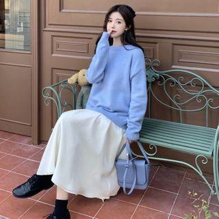 Ribbon-back Sweater / Sleeveless Mesh Dress
