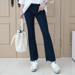 Band-waist Stitched Boot-cut Jeans