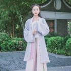 Open Front Long Jacket / Slit Wide Leg Pants