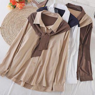 Mock Two-piece Shawl Panel Shirt