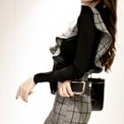 Set: Crew-neck Sheer Top + Frill Jumper Dress