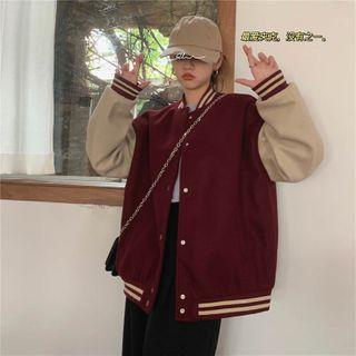 Color-block Embroider Letter Long-sleeve Jacket