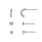 925 Sterling Silver Simple Romantic Heart Shaped Cubic Zircon Three-piece Earrings Silver - One Size