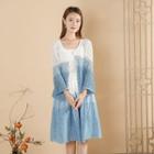Indigo Dyed Crochet Cardigan Blue & White - One Size