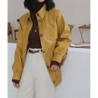 Faux Leather Buttoned Jacket Yellow - One Size