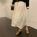 Lace Trim Cardigan / Midi A-line Skirt