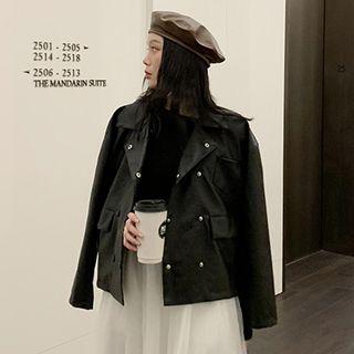 Faux Leather Double-breasted Jacket