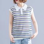 Cap-sleeve Striped Polo Shirt