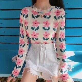 Long-sleeve Flora Printed T-shirt