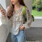 Long-sleeve Floral Chiffon Top Floral - One Size