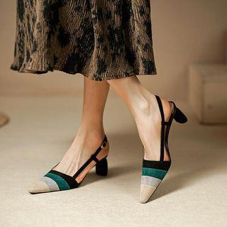 Block-heel Panel Slingback Sandals