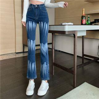 High Waist Printed Boot-cut Denim Jeans