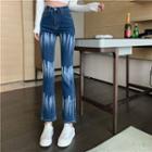 High Waist Printed Boot-cut Denim Jeans