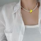 Duck Pendant Freshwater Pearl Necklace 1pc - Yellow & White - One Size