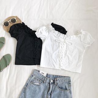 Lace-up Ruffle Trim Crop Top