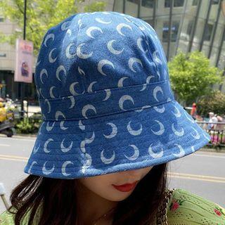 Moon Print Denim Bucket Hat Blue - M