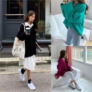 Colored Wide-sleeve Boxy Sweater
