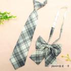 Set: Plaid Neck Tie + Bow Tie Jk049 - Set Of 2 - Neck Tie & Bow Tie - Gray - One Size