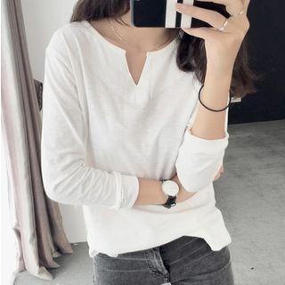 Notch Neck Long-sleeve T-shirt