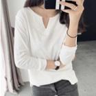 Notch Neck Long-sleeve T-shirt