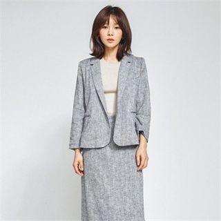 One-button Herringbone Linen Blazer