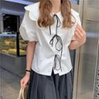 Short-sleeve Doll-collar Blouse / Midi Skirt