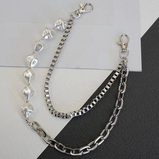 Beaded Layered Bag Chain Silver - One Size