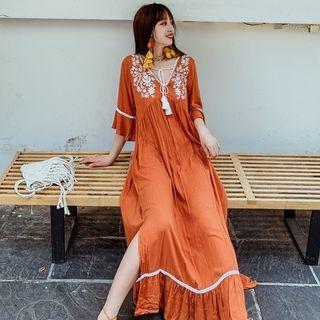 3/4-sleeve Tunic Maxi Dress