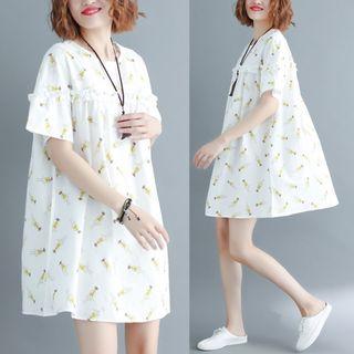 Printed Short-sleeve A-line Dress As Shown In Figure - One Size