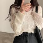 V-neck Cable-knit Sheer Knit Top
