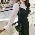 High-neck Crinkled See-through Top